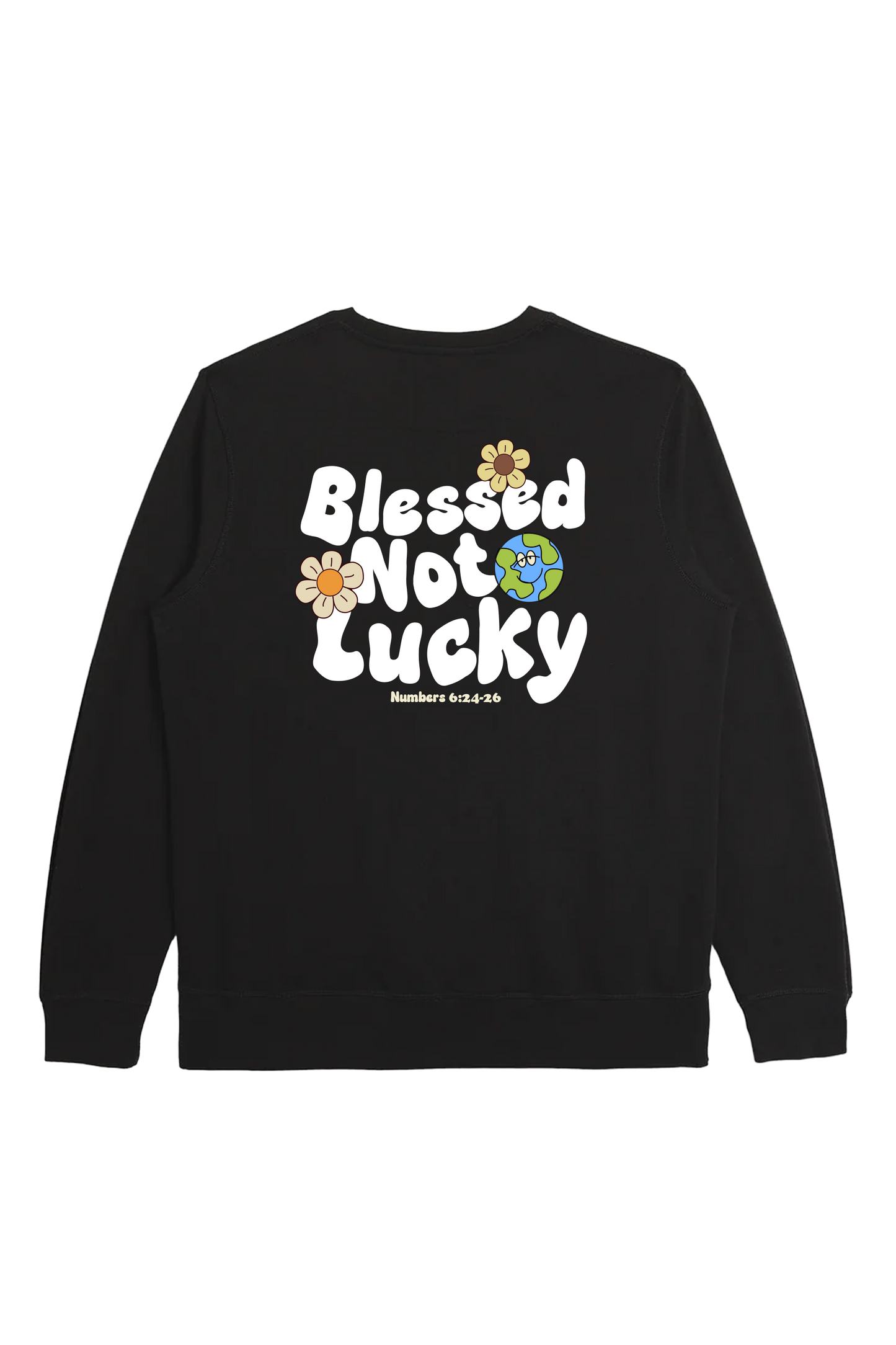 Blessed not lucky Black Midweight Organic French Terry Crew