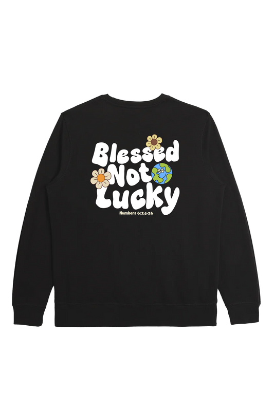 Blessed not lucky Black Midweight Organic French Terry Crew