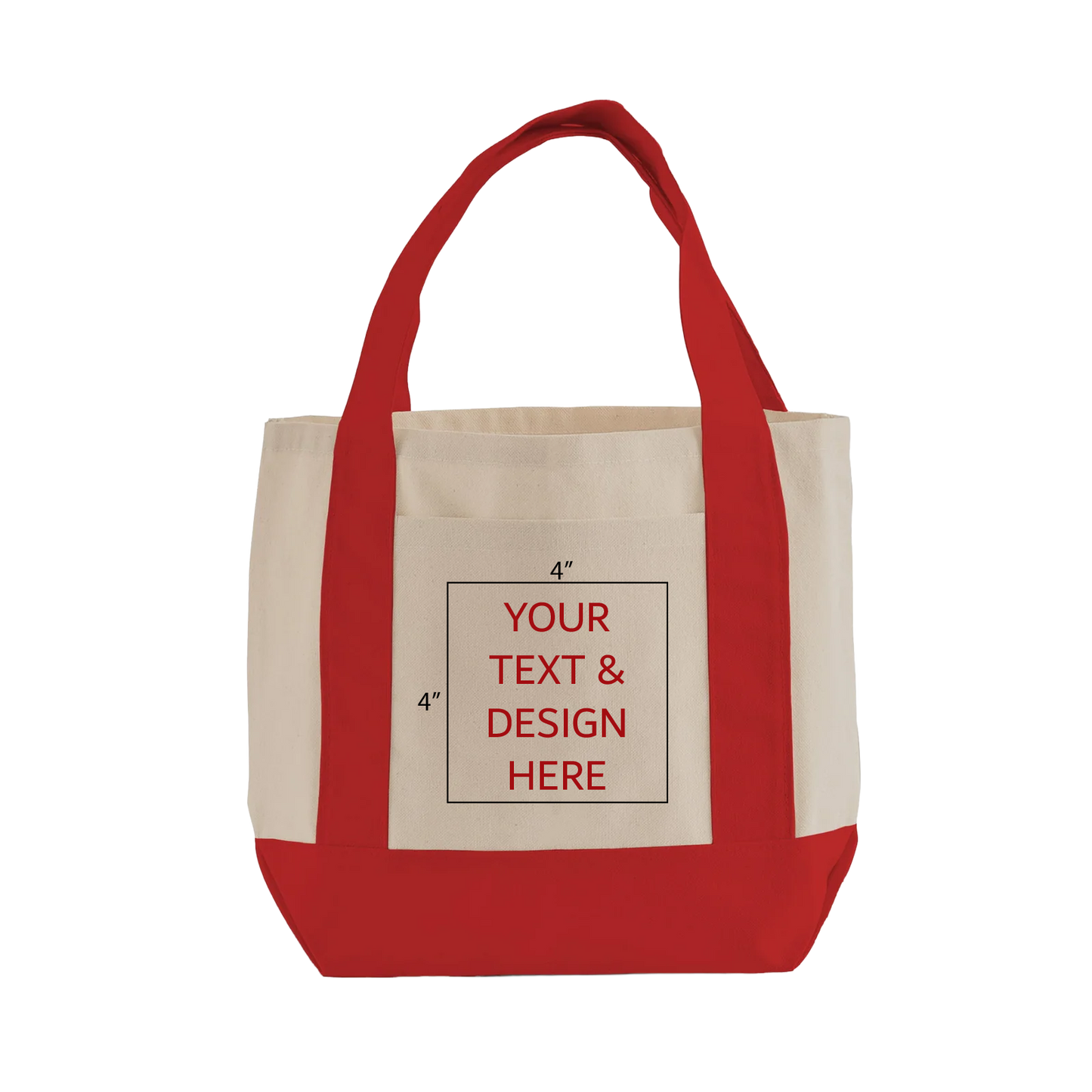 Mini Shopping Canvas Tote Bag - Natural/Red