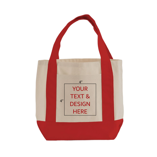Mini Shopping Canvas Tote Bag - Natural/Red