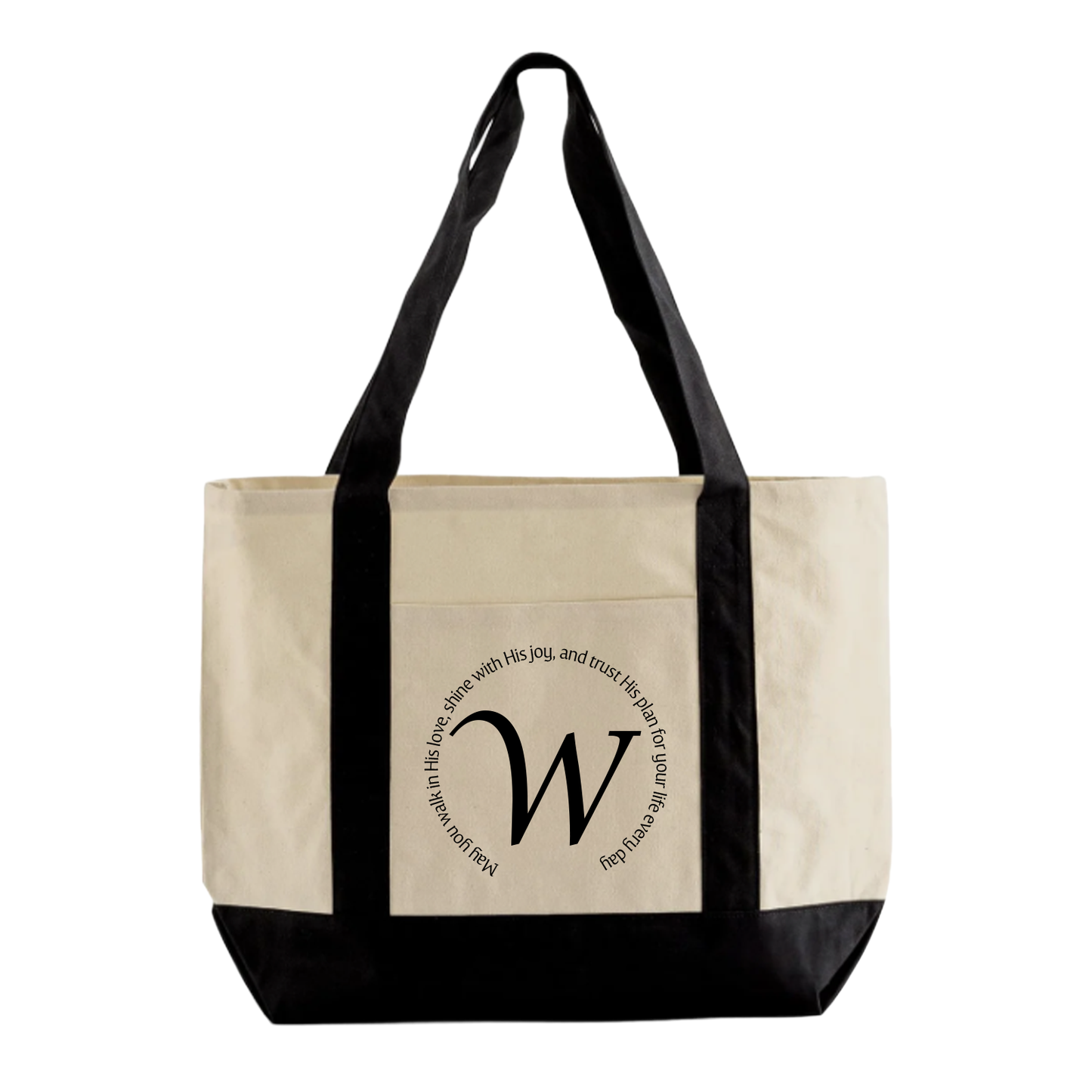 Large W-initial Canvas Tote Bag - Natural/Navy